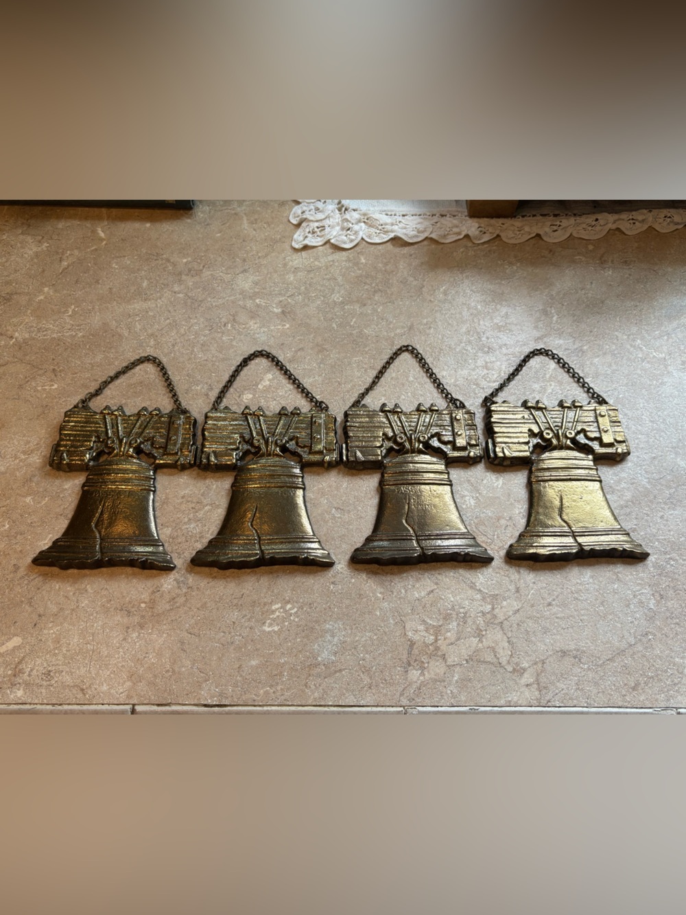 Vintage Set of 4 Cast Iron Liberty Bell Wall Hangings